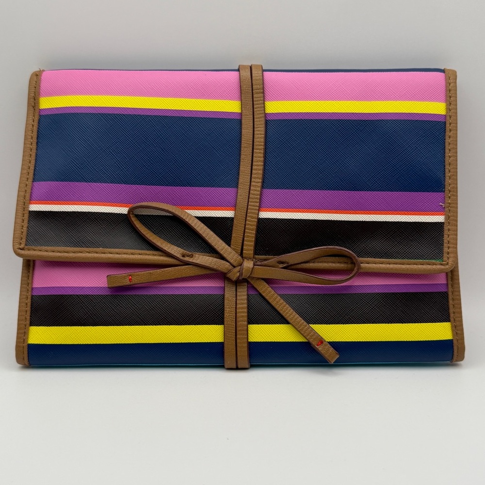 Stella & Dot Colorful Striped Jewelry Organizer Travel Bag Clutch Trifold